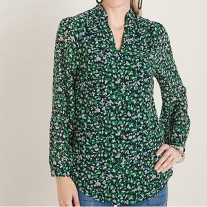 Chico's Abstract Dot Print Blouse V-Neck Green‎ Blue Size 3 US 16/18